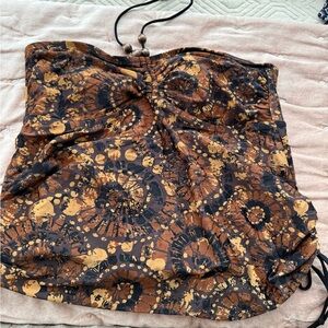 Women's Strapless Brown & Black Patterned Swim Tankini Top